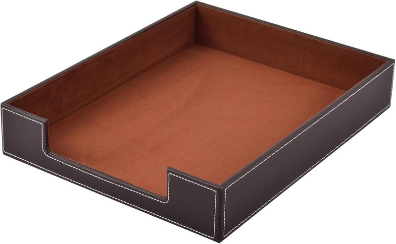 XNONE Leather Letter Tray, Office Supplies Desk Organizer for Mail Paper Files Magazines Jewelry Cosmetics,Luxury Letter Holder&Multipurpos Stackable Office Desktop Storage Box,Coffee - Image 3